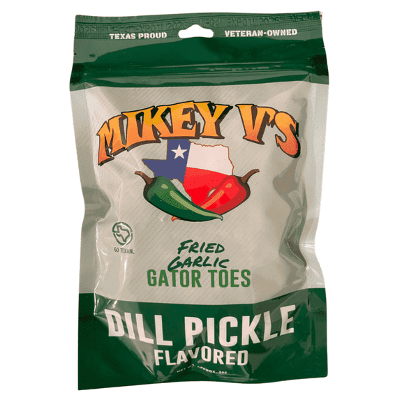 Mikey V's Dill Pickle "Gator Toes", Deep Fried Garlic Snacks, 3.9oz.