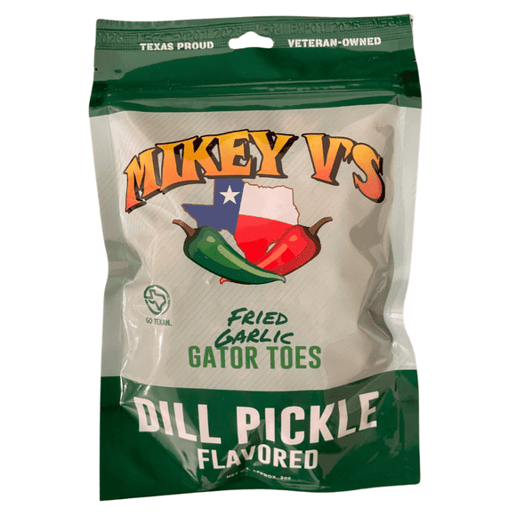 Mikey V's Dill Pickle "Gator Toes", Deep Fried Garlic Snacks, 3.9oz.