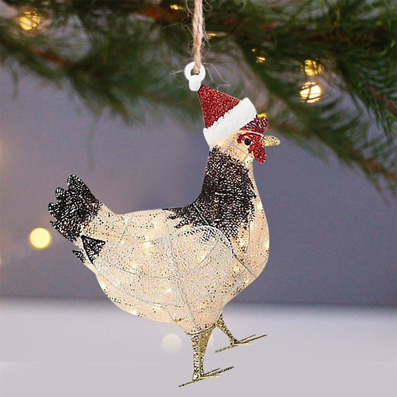 Mikhai Clearance 4 Pcs Christmas Tree Chicken Ornament,3.1 Inch Rooster with Scarf for Xmas Tree 2D Flat Acrylic Chicken Hanging Pendants for Car Rearview Mirror Backpacks Christmas Decoration