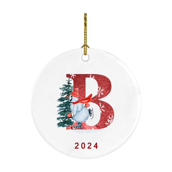 SLYNSHome Christmas 26 Letters Ornaments 2024 New,3.1 Inch Xmas Personalized Round Initial Sign Hanging Pendant with Snowman Pattern for Tree Party Christmas Home Decoration (B)