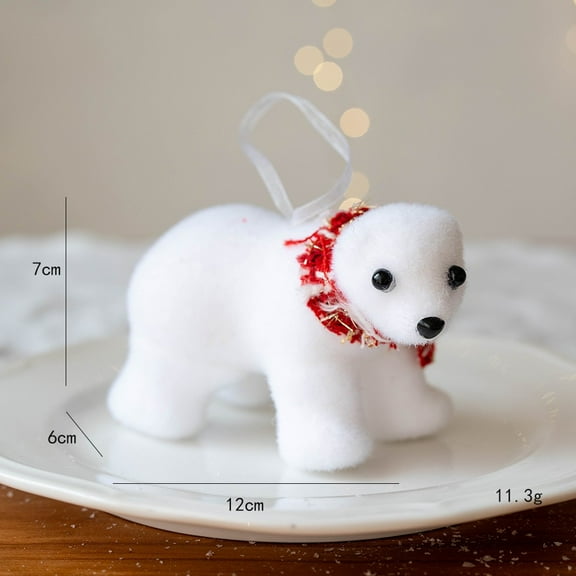 SLYNSHome Christmas Bear Ornaments,4.3 Inch White Plush Bear Hanging Pendant Xmas Cute Flocked Bear Figurine for Tree Party Car Rearview Mirror Backpacks Christmas Home Decoration