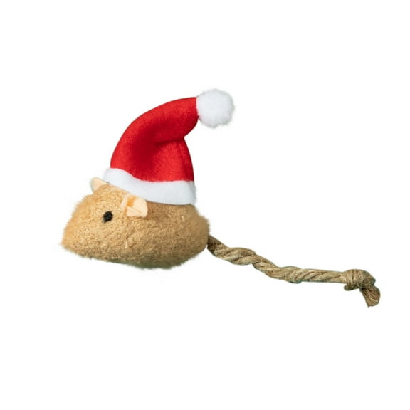 SLYNSHome Christmas Catnip Toy Gifts,3.9 Inch Xmas Cats Rat Plush Cat Chew Toys Realistic Cute Kitten Rat Filled Catnip for Cat Small Pet Gifts (Brown)