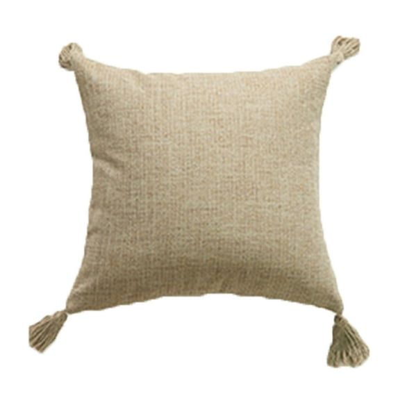 SLYNSHome Throw Pillow Case,18x18 inch Solid Color Pillow Covers Cotton And Linen Cushion Covers with Tassel Lightweight Soft Easy Care for Sofa Car Bed Winter Home Decoration (Khaki)