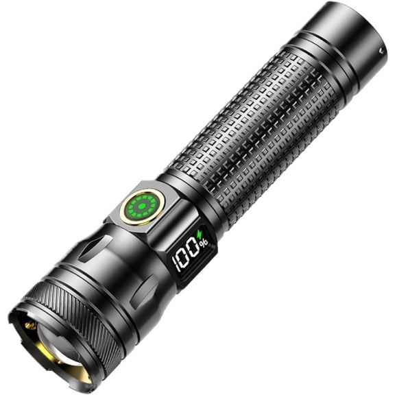 Mikhai Rechargeable Flashlights, Super Bright High Lumens Flash Light, 4 Modes Zoomable Linternas with LCD Digital Display, Powerful Handheld LED Flashlights for Home Emergencies Camping