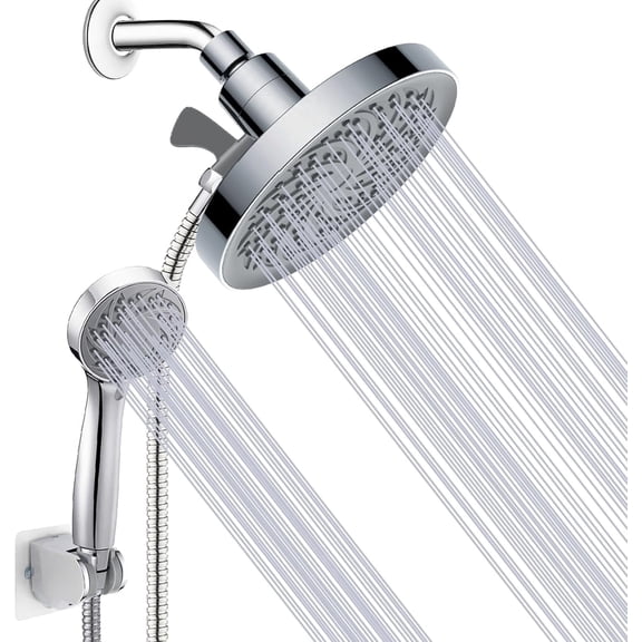 Mikhai High Pressure 3-mode Handheld Shower Head - Anti-clog Nozzles, Built-in Power Wash to Clean Tub, Tile and Pets, Extra Long 5 ft. Stainless Steel Hose, Wall and Overhead Brackets