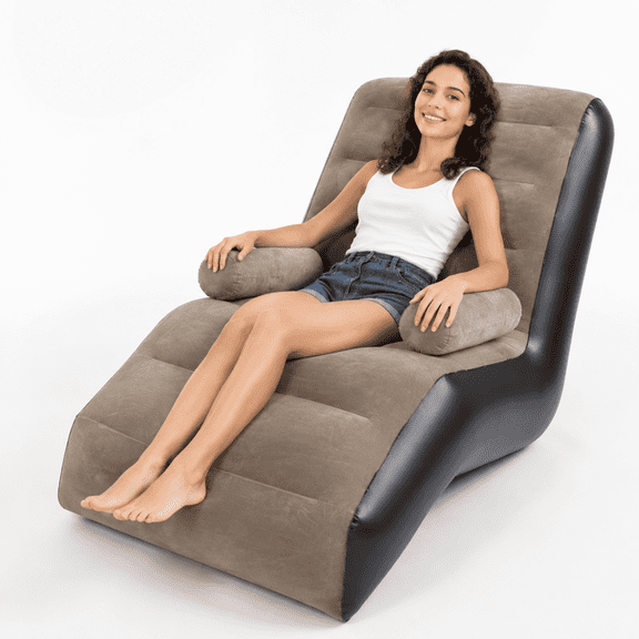 Mikhai Inflatable Couch with Air Pump, Blow up couch for Bedroom and Living Room, Indoor Sofa Lounge with Handrails, camping essentials (Brown)