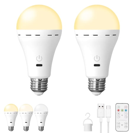 Mikhai 2 Pack Tri-color light bulbs LED Light Bulbs with Remote,rechargeable light bulbs, No App or Wi-Fi Required, Bulbs