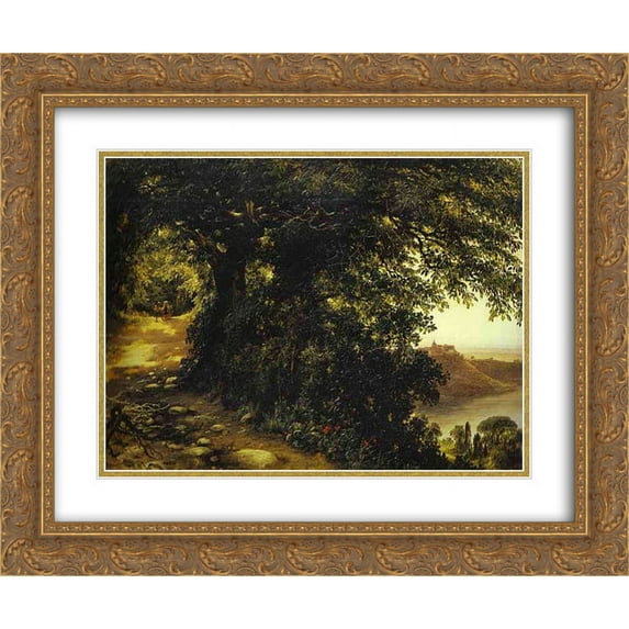 Mikhail Lebedev 2x Matted 24x20 Gold Ornate Framed Art Print 'View of Castel Gandolfo near Rome'