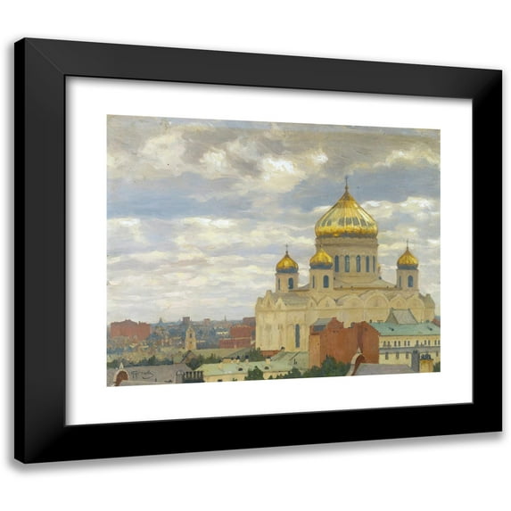 Mikhail Markianovich Germachev 24x20 Black Modern Framed Museum Art Print Titled - View of Cathedral of Christ the Saviour, Moscow