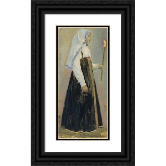 Mikhail Nesterov 10x18 Black Ornate Wood Framed Double Matted Museum Art Print Titled - Nun (1909)