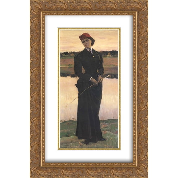 Mikhail Nesterov 2x Matted 16x24 Gold Ornate Framed Art Print 'Portrait of Olga Nesterova (Woman in a Riding Habit)'