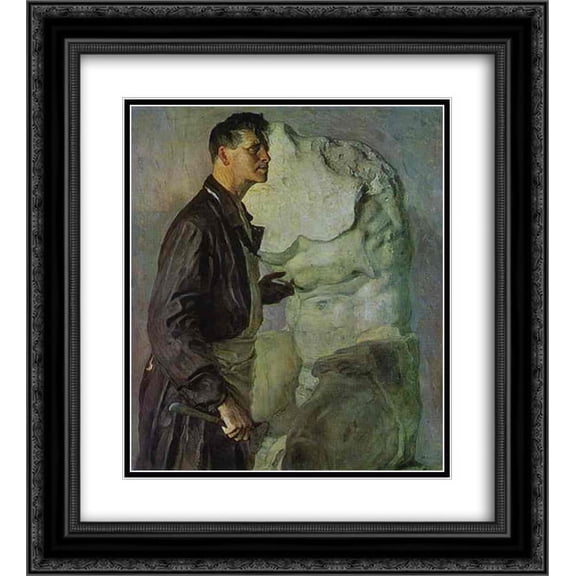 Mikhail Nesterov 2x Matted 20x22 Black Ornate Framed Art Print 'Portrait of Ivan Shadr '