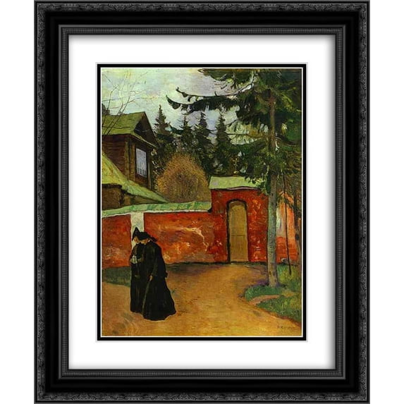 Mikhail Nesterov 2x Matted 20x24 Black Ornate Framed Art Print 'By a Monastery Entrance'
