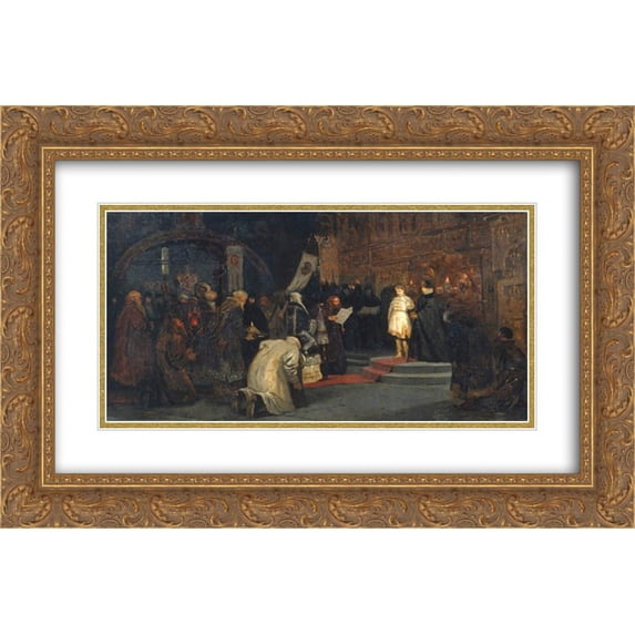 Mikhail Nesterov 2x Matted 24x16 Gold Ornate Framed Art Print 'Michael's vocation to the realm'