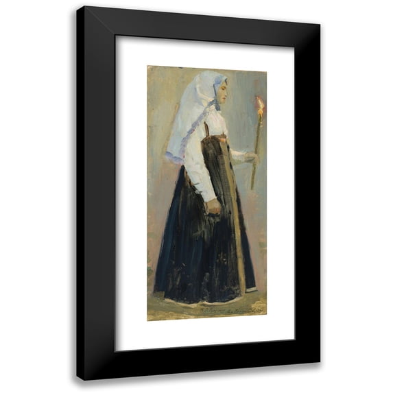 Mikhail Nesterov 8x14 Black Modern Framed Museum Art Print Titled - Nun (1909)