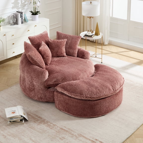 Mikibama 54" Polyester Oversized Round Wide Longue Sofa With Footrest Standalone