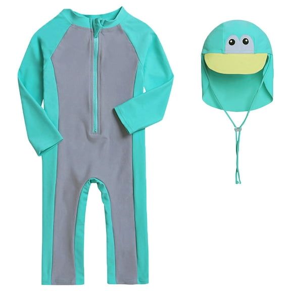 Mikilon 1-7 Years Toddler Kids Swimsuits Fashion Cute Print Long Sleeve Sunscreen Seaside Surfing Swimsuit