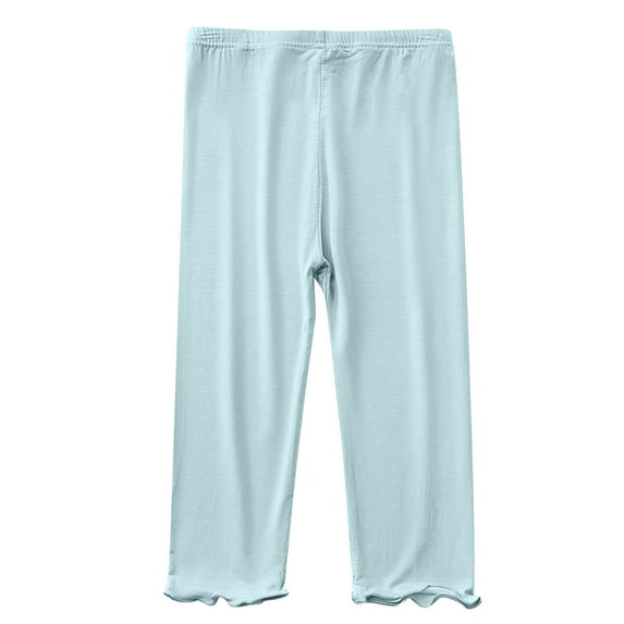 Mikilon 2-9 Years Girls 3/4 Length Leggings Summer Solid Color Casual Tight Pants(Having Multi Color for Choosing)