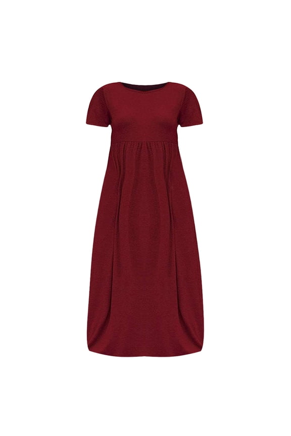 Womens Dresses on Sale Women's Plus Size Short Sleeve Loose Plain Casual Long Maxi Dresses with Pockets Dress for WomenRed XXXL