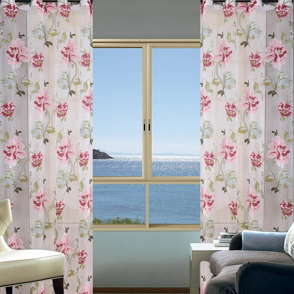 Mikilon 2pcs Curtain Decorative For Glass Door Stylish Bedroom Peony Curtain Gauze With Hanging Lace Curtain French Window Transparent 39.37x78.74 Inchs，（Pink）