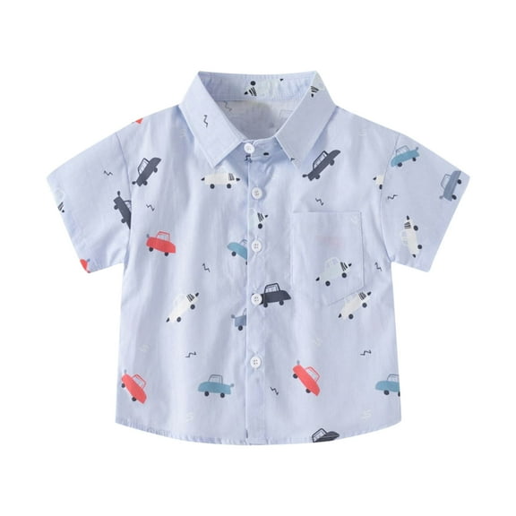 Mikilon 3-8 Years Boys' Short Sleeve Dress Shirt Casual Button Down Print Beach Blouses