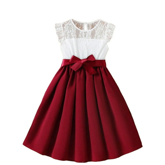 Fesfesfes 6-10 Years Girls Short Sleeve Stretchy Dress A line Twirly Skater School Party Dress