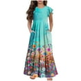 thumbnail image 1 of Mikilon 6-12 Years Girls Casual Maxi Stylish Plaid Dress Short Sleeve Holiday Dresses with Pockets, 1 of 7