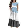 thumbnail image 1 of Mikilon 6-12 Years Girls Casual Maxi Wide Striped Dress Short Sleeve Vacation Dresses with Pockets, 1 of 5