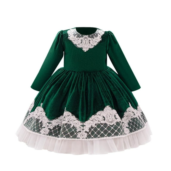 Mikilon 6 Months-3 Years Toddler Girls Velvet Dress Ruffle Tulle Dresses Long Sleeve