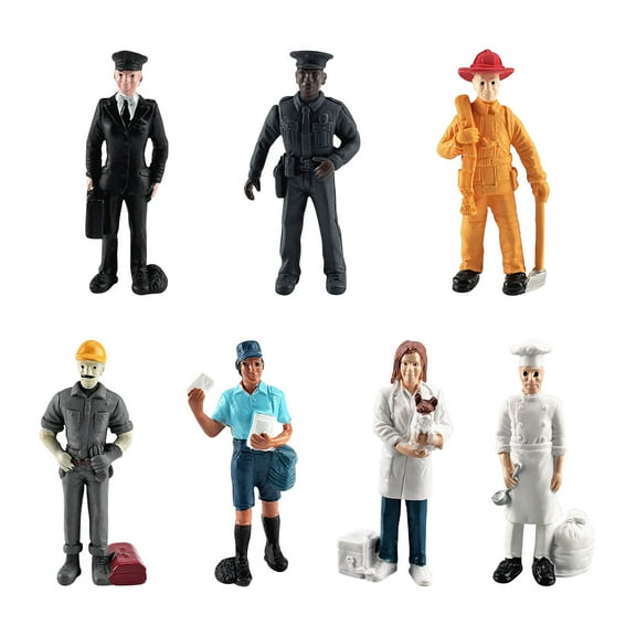 Gallickan 7 PCS Baker Policeman Working People Figurines, Decorative Figure Model Mini Cartoon Pretend Play Models Toys, Christmas Birthday Gift Toys for Girls Boys 3 4 5+ Years