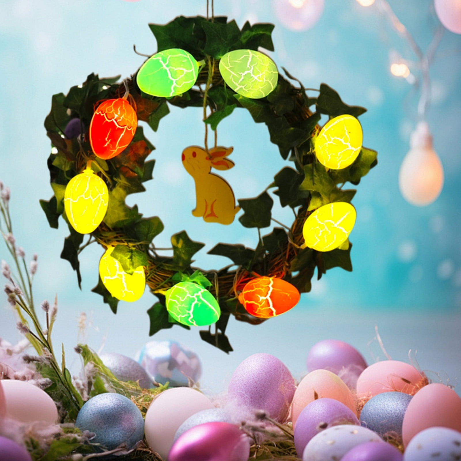 Rustic Spring Garlands Mikilon 9.8Ft Artificial Easter Egg Garland With Lights, Rustic Spring ...