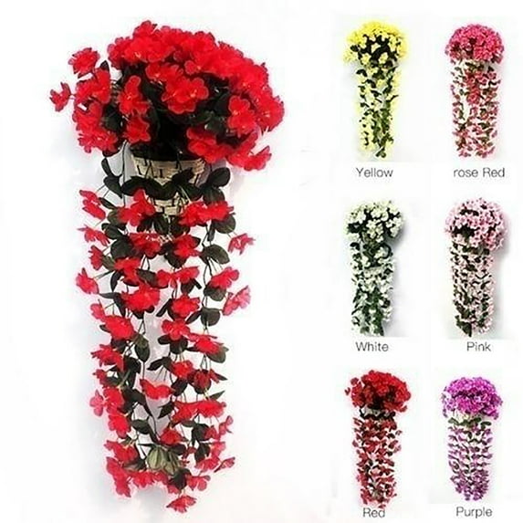 Mikilon Artificial Fake Hanging Flowers Plant for Outdoor Outside Decoration, Faux Silk Bougainvillea Long Vines UV Resistant Realistic Faux Hanging Flower for Home Porch Patio Balcony Yard, Rose Red