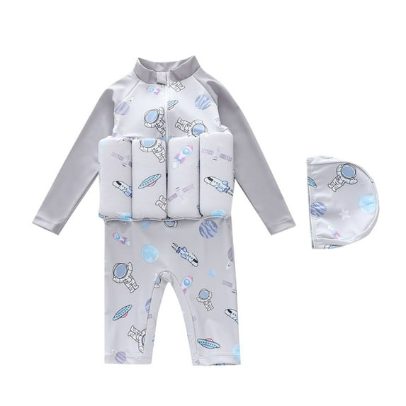 Mikilon Baby Boy Swimsuit Toddler Cute Print Half Zip One Piece Bathing Suit Swimsuit Rash Guard Surfing Suit Hat