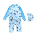 thumbnail image 1 of Mikilon Baby Boy Swimsuit Toddler Cute Print Half Zip One Piece Bathing Suit Swimsuit Rash Guard Surfing Suit Hat, 1 of 3