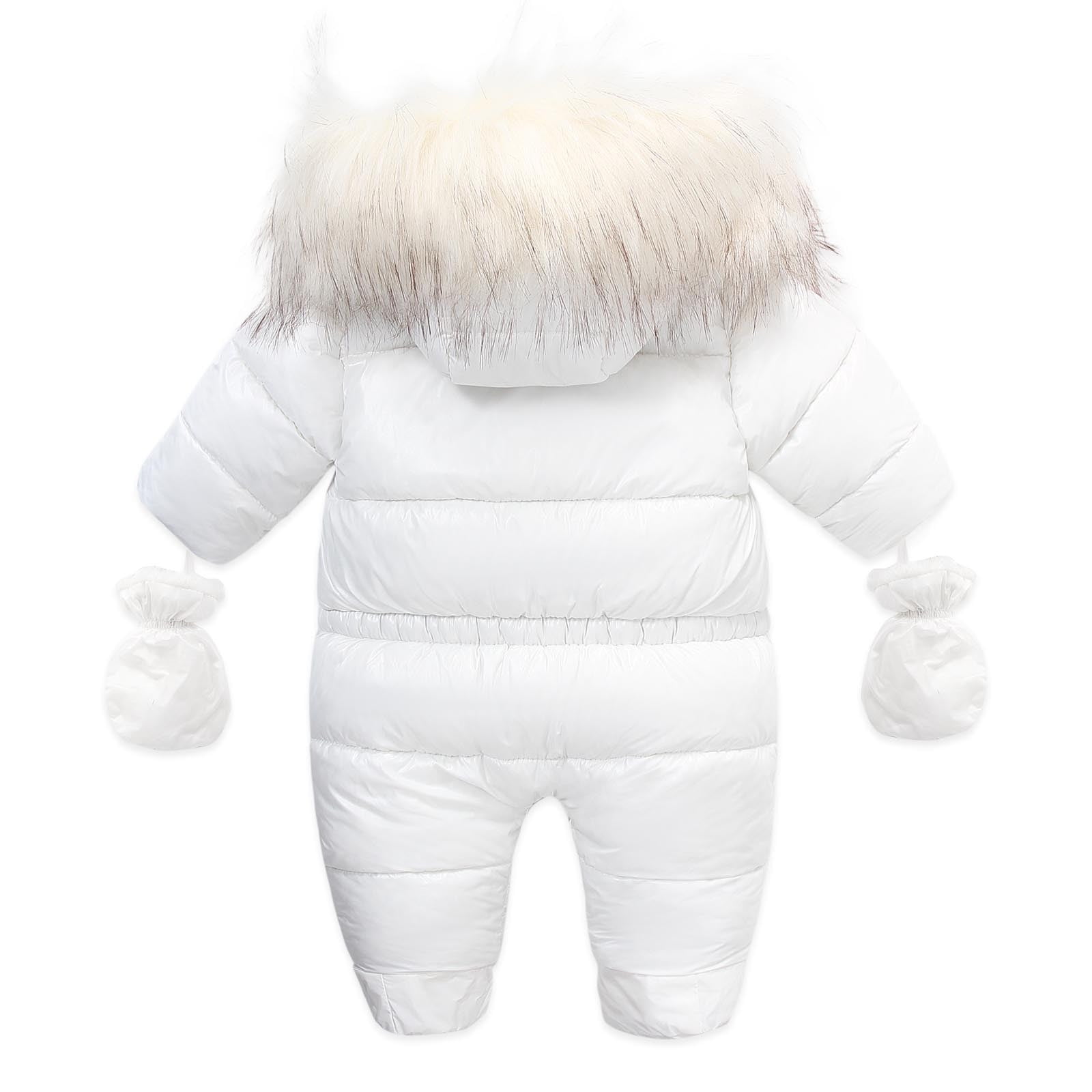 Gallickan Baby Boys Hooded Romper Winter Clothing Set Snowsuit With Gloves and Booties Jumpsuit Outfits Infant Clothes for Baby Girl 9-12 Months White