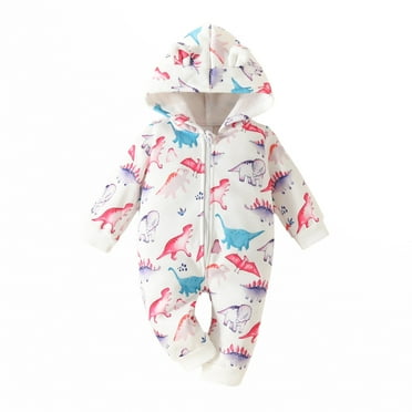 Mikilon Baby Boys Hooded Rompers Plus Velvet and Thicken Cute Graphic Print ‌Zipper Rompers Comfortable Long Sleeve Thermal Rompers