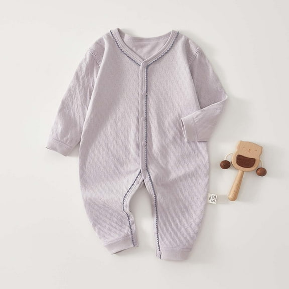 Mikilon Baby Button-Up Rompers Cute Long Sleeve V-Neck ‌Rompers Solid Color Printed Rompers ,Size 0 Month-18 Months
