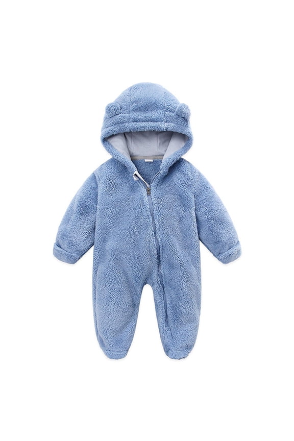 Mikilon Baby Footie Snowsuit Winter Bunting Onesie Cartoon Warm Hooded Romper Jumpsuit Outfits For Girls Boys Baby Clothes for Girls 3-6 Months Blue