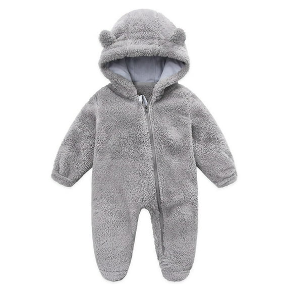 Mikilon Baby Fleece Footie Snowsuit Winter Bunting Onesie Cartoon Warm Hooded Romper Jumpsuit Outfits For Girls Boys Clothes for Baby Girl 3-6 Months Gray