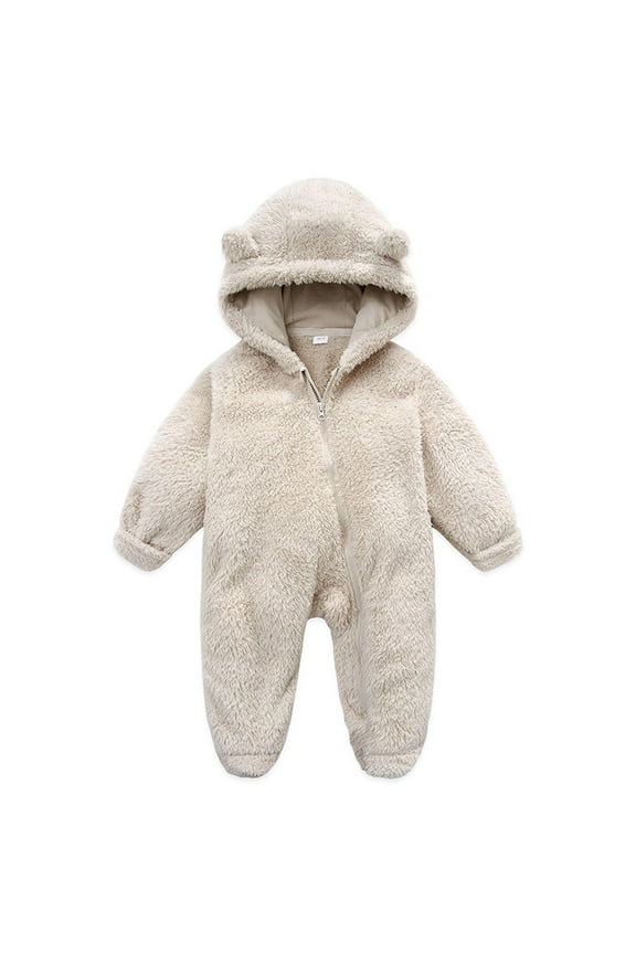 Mikilon Newborn Baby Fleece Footie Snowsuit Winter Bunting Onesie Cartoon Warm Hooded Romper Jumpsuit Outfits For Girls Boys Infant Onesies Girls 0-3 Months Beige 2023 Deal