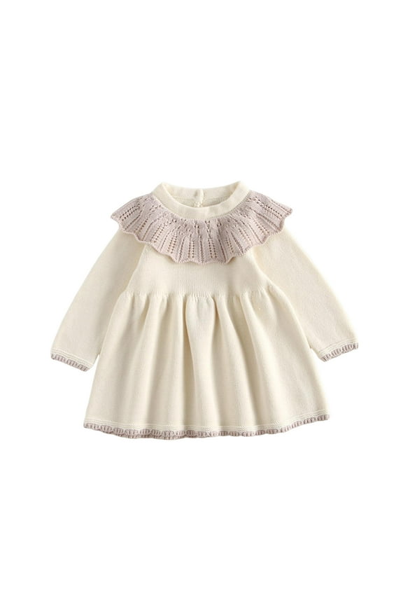 Baby Girl Knit Sweater Dress Kids Ruffle Long Sleeve Casual Birthday Christmas Party Dresses Top Winter Outfit