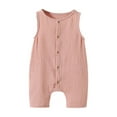 thumbnail image 1 of Mikilon Baby Girl Newborn Clothes Comfortable ‌Solid Color Button-Up Rompers Cute Sleeveless Rompers, 1 of 3