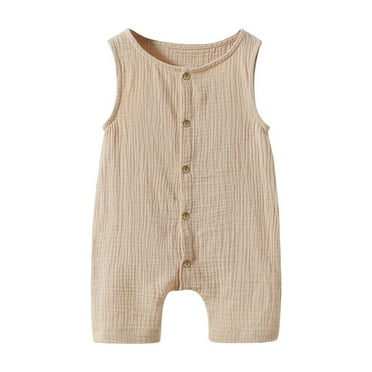 Mikilon Baby Girl Newborn Clothes Comfortable ‌Solid Color Button-Up Rompers Cute Sleeveless Rompers