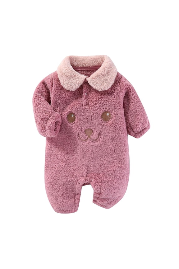 Baby Girl Outfits Thermal Flannel Rompers Turndown Neck Long Sleeve Solid Color ‌Rompers Winter Plus Velvet and Thicken Rompers