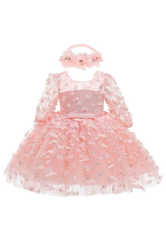 Mikilon Baby Girl Sequins Bowknot Butterfly Dress Infant Toddler Flower Girls Wedding Birthday Party Dresses