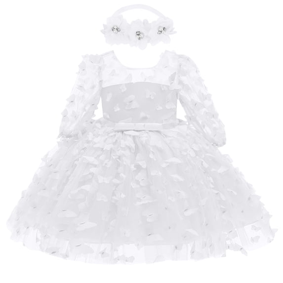 Mikilon Baby Girl Sequins Bowknot Butterfly Dress Infant Toddler Flower Girls Wedding Birthday Party Dresses