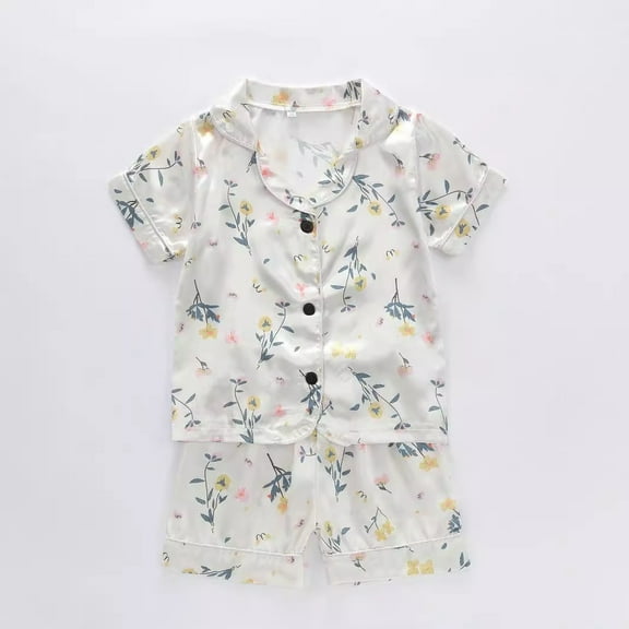 Mikilon Baby Girl Short Sleeve Button Down Tops and Shorts Snug Fit Pajamas Set 2 Piece Silk Satin Pjs Summer Sleepwear