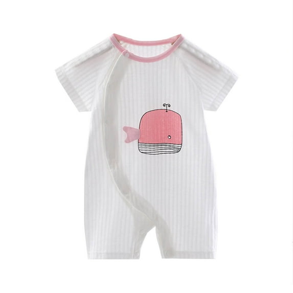 Mikilon Baby Girl Summer Outfit Round Neck Short Sleeve Rompers Cute Grdphic Printed Rompers Comfortable Long Pants Jumpsuit ,Size 1 Month-12 Months