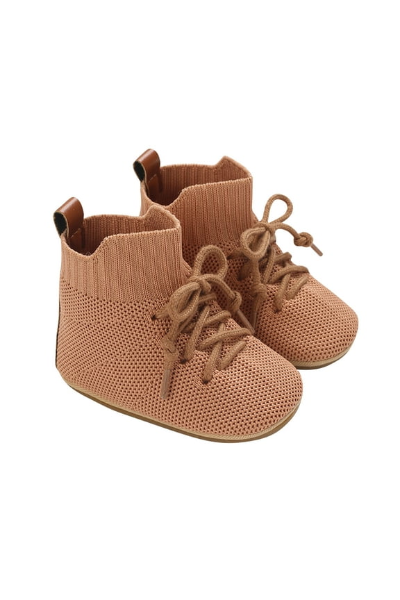 Mikilon Baby Knitted High Tops Shoes Size 6-12 Months Solid Color Non-slip Breathable Sweatproof Shoes Soft Sole Drawstring Shoes