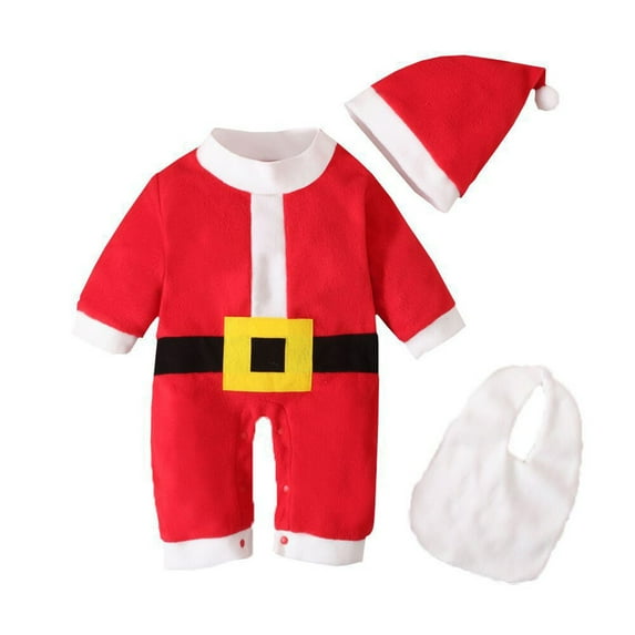 Mikilon Babys Christmas Day Rompers Cute Comfortable Dress-Up as Santa Claus Rompers Plus Velvet and Thicken Thermal Rompers Sets with a Hat ,Size 0 Month-9 Months